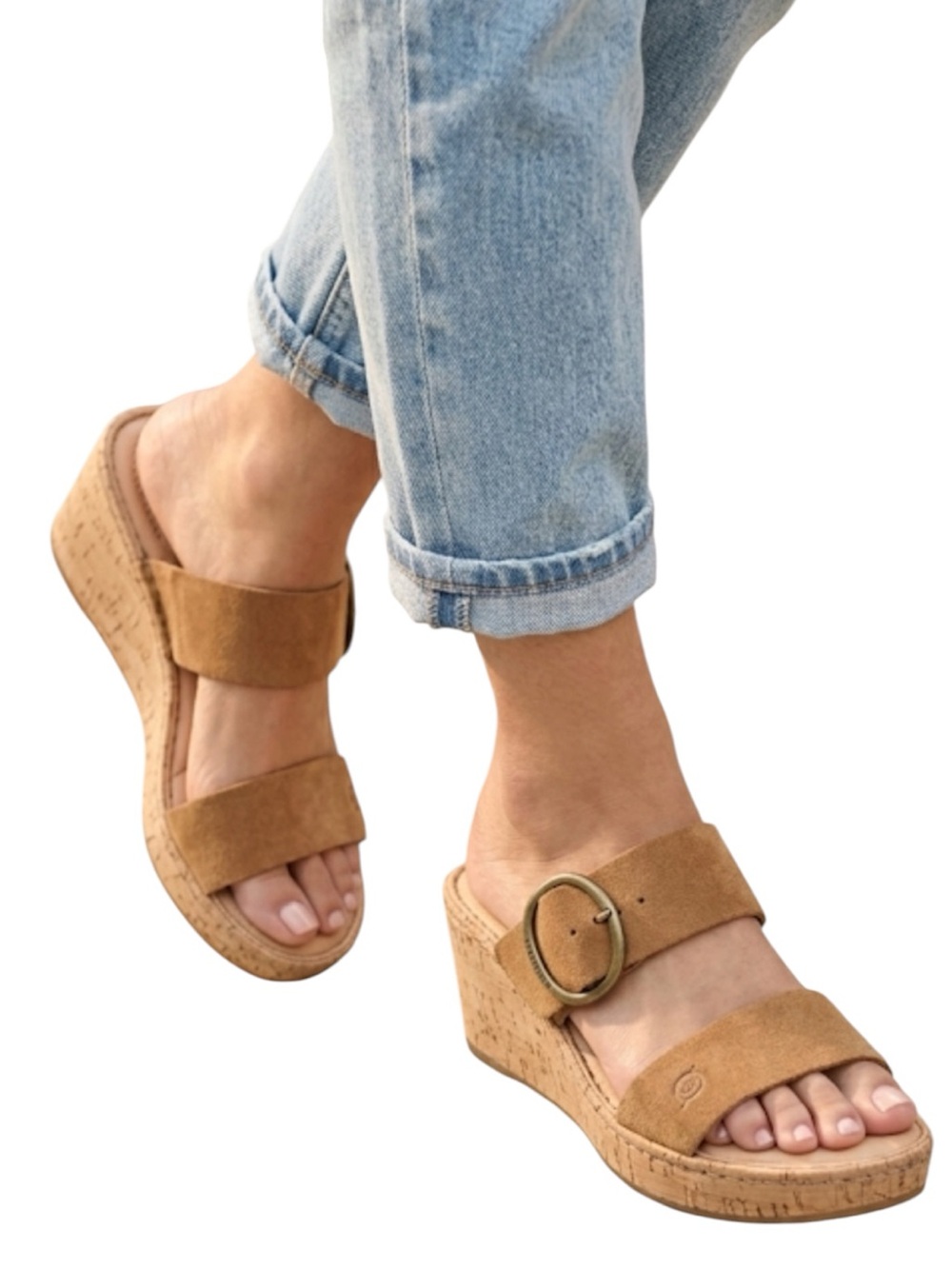 Born Emily Wedge Slip On Sandal Brown Cognac Comfort Casual Suede Leather 9M
E